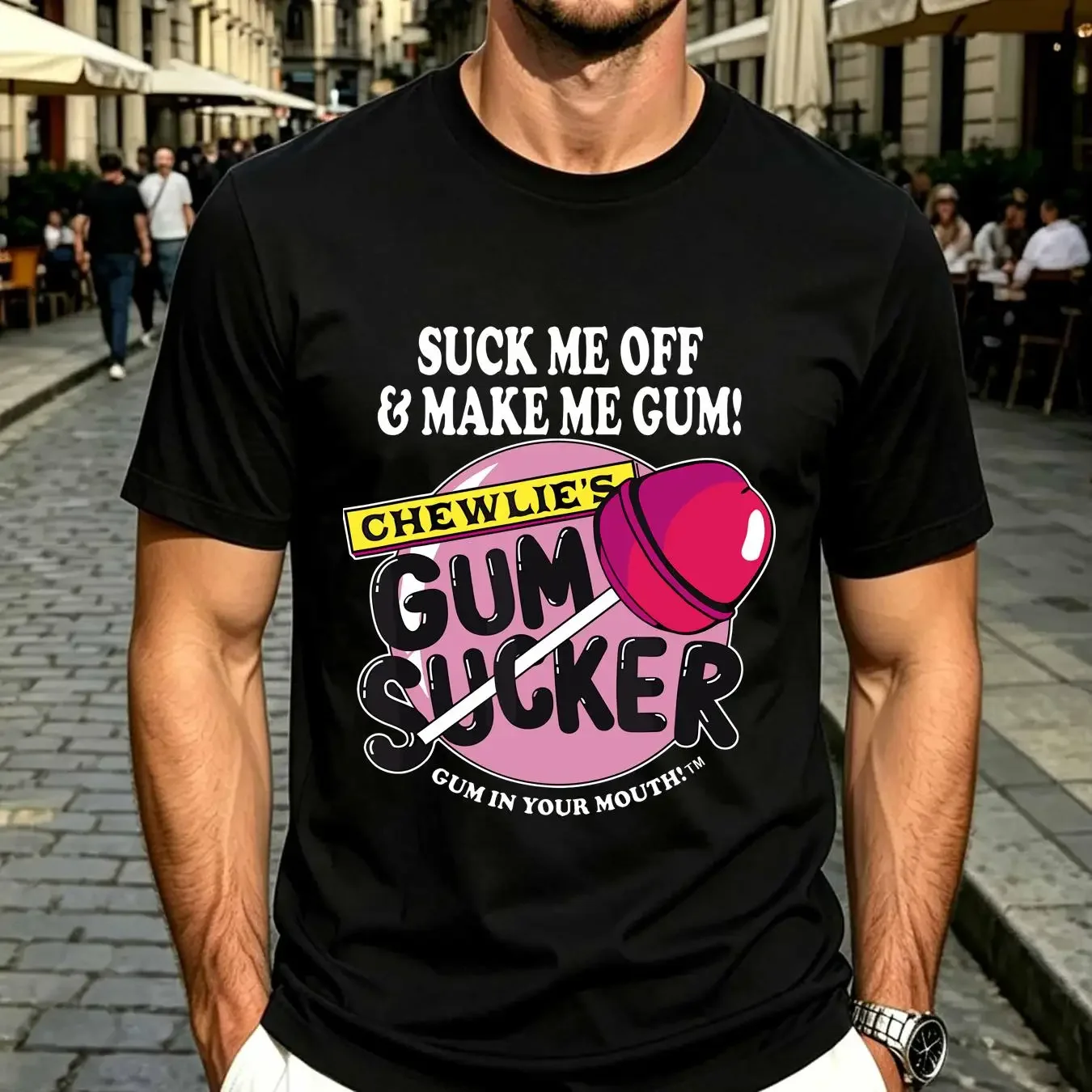 washed T Shirt Suck Me Off And Make Gum Chewlie s Sucker Size 5XL vintage Washed homme graphic Soft streetwear Casual Stretched