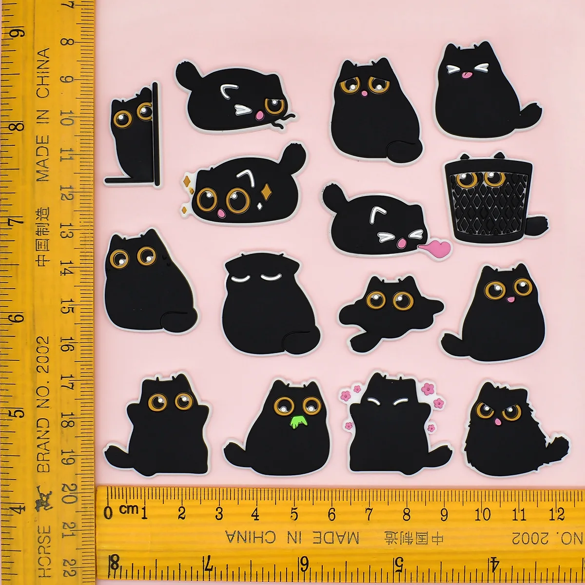 16Pcs cartoon Cute Black Cat Shoe Charms Soft PVC Removable Clog Decor Kitten DIY Sandal Footwear Ornaments