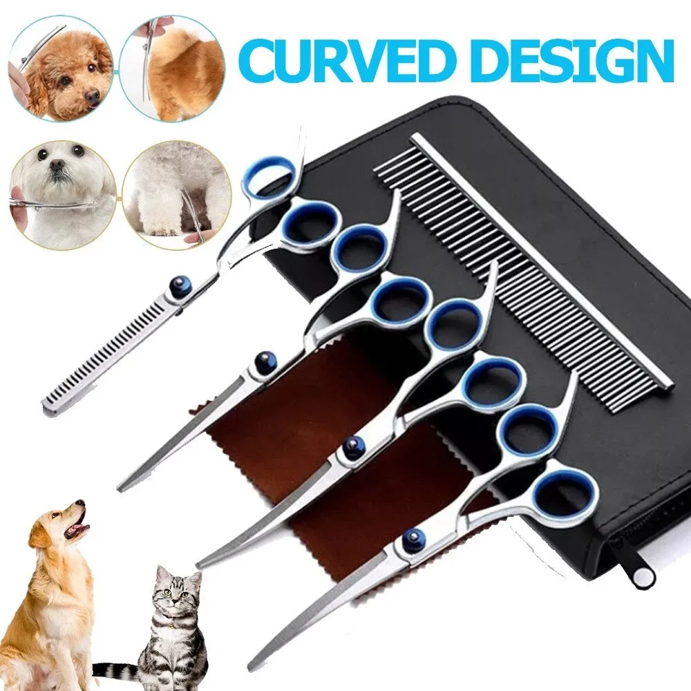 

6PCS Professional Pet Dog Grooming Scissors Set Straight Curved Thinning Shear