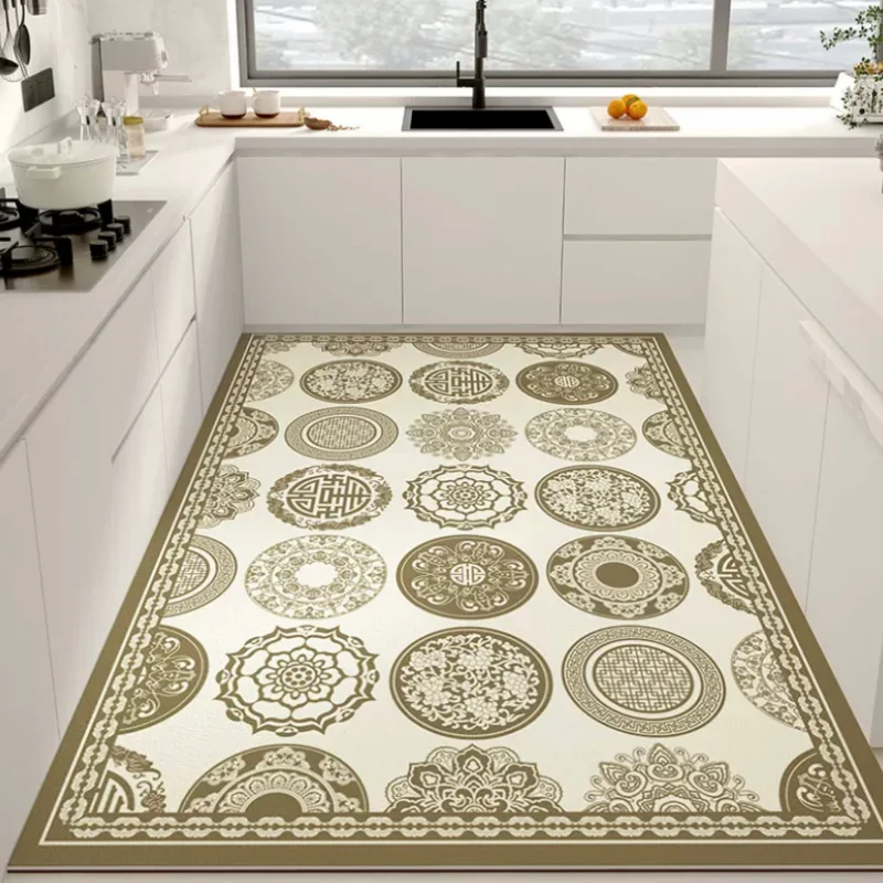 Vintage Kitchen Floor Mat Anti-fouling Oil-proof Waterproof Home Decoration PVC Carpet Easy Clean Balcony Rug ковер Tapis 러그