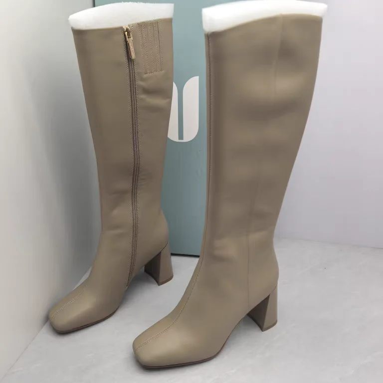 

Comely Kangli Autumn High Heel High Tube Knight Boots Side Zipper Faion Square Head Long Boots Women's Genuine Leather Boots