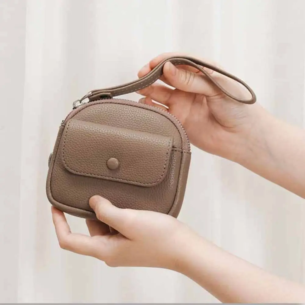 

Retro with Wrist Lanyard Handheld Wallet Korean Style Mini Zipper Coin Purse Solid Color Earphone Pouch Small Item Bag Women