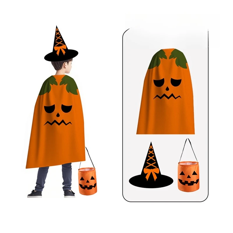 ملابس الهالوين للأطفال، أكياس حلوى الهالوين المتسولة لأكياس الحلوى، قبعة الساحرة، ملابس عباءة اليقطين