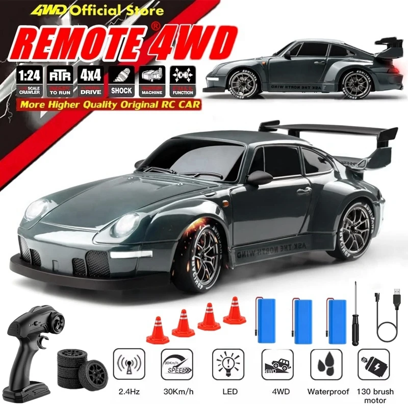 

4WD Remote Control Vehicle with LED Lights 2.4G Radio High Speed RC Car Drift Racing Supercar Remote-controlled Toys Gift Kids