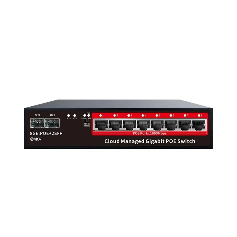 Cloud Managed 8-Port PoE Gigabit Switch with 2 SFP Uplink Ports for Security Cameras IP Cameras and Small Business Networks