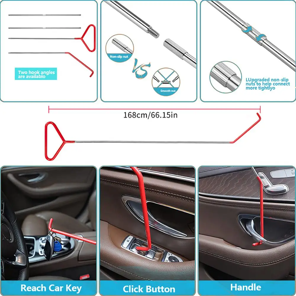 18-piece car emergency kit with window wedge, automatic trim and removal tool air wedge bag pump, long distance grabber,