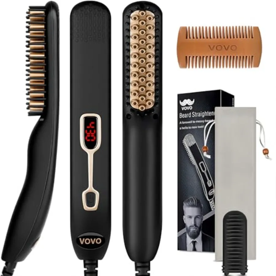 

Beard Straightener Comb Upgrade Professional 2 in 1 Men's Beard Straightening Heated Hair Straightening Brush Portable Anti-Bur