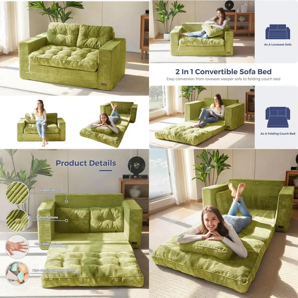 

2-in-1 Convertible Loveseat Sofa Bed, Pull-Out Sleeper Couch with Pillows for Living Room