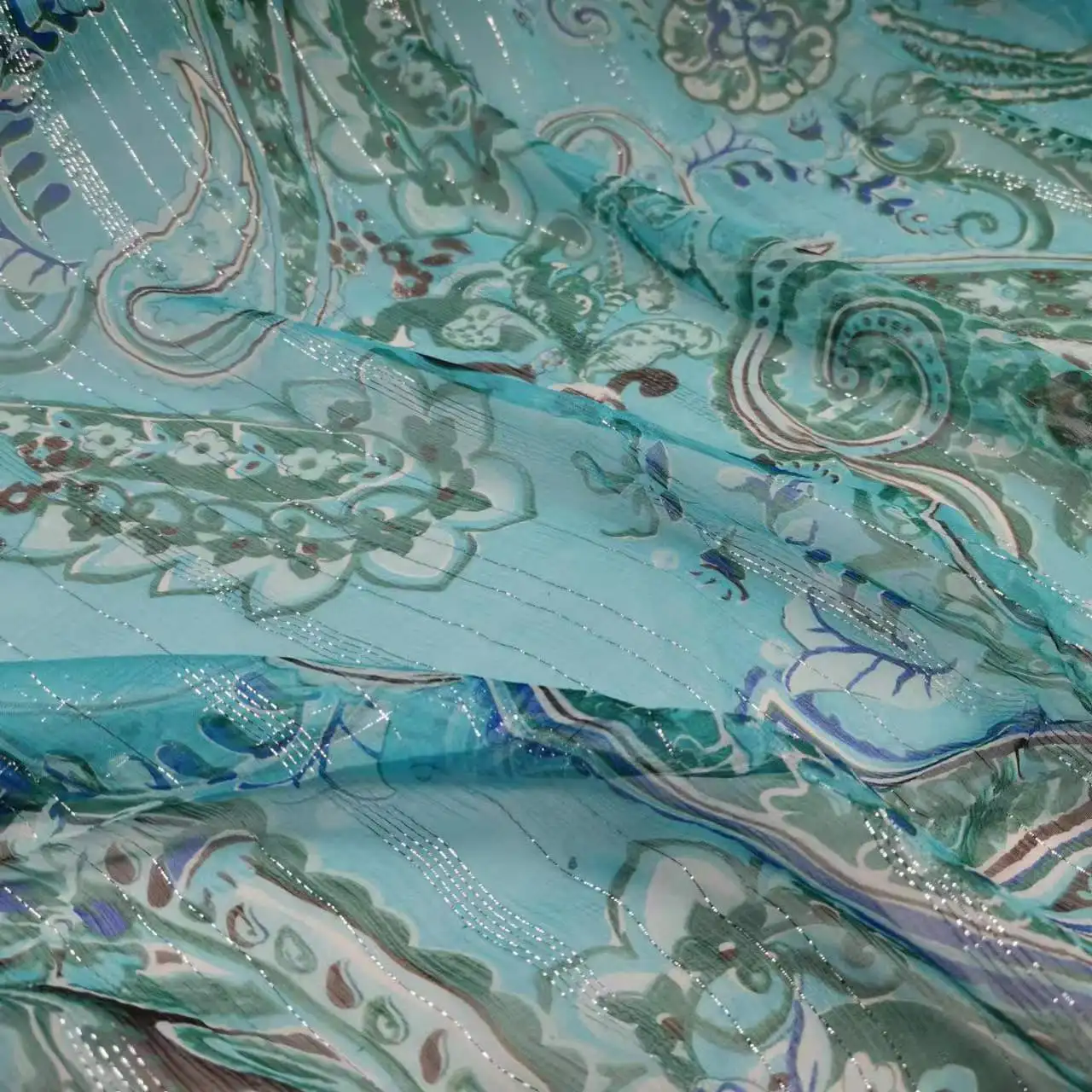 Silk Floral Chiffon Fabric Soft 6mm Metallic Jacquard Dress Scarf Material