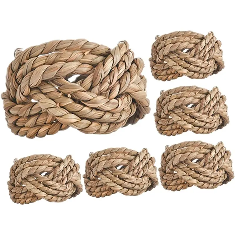 

AT05-Rustic Woven Handmade Napkin Ring Set Of 8 Decorative Holders For Dining Table Parties Weddings Holiday Events