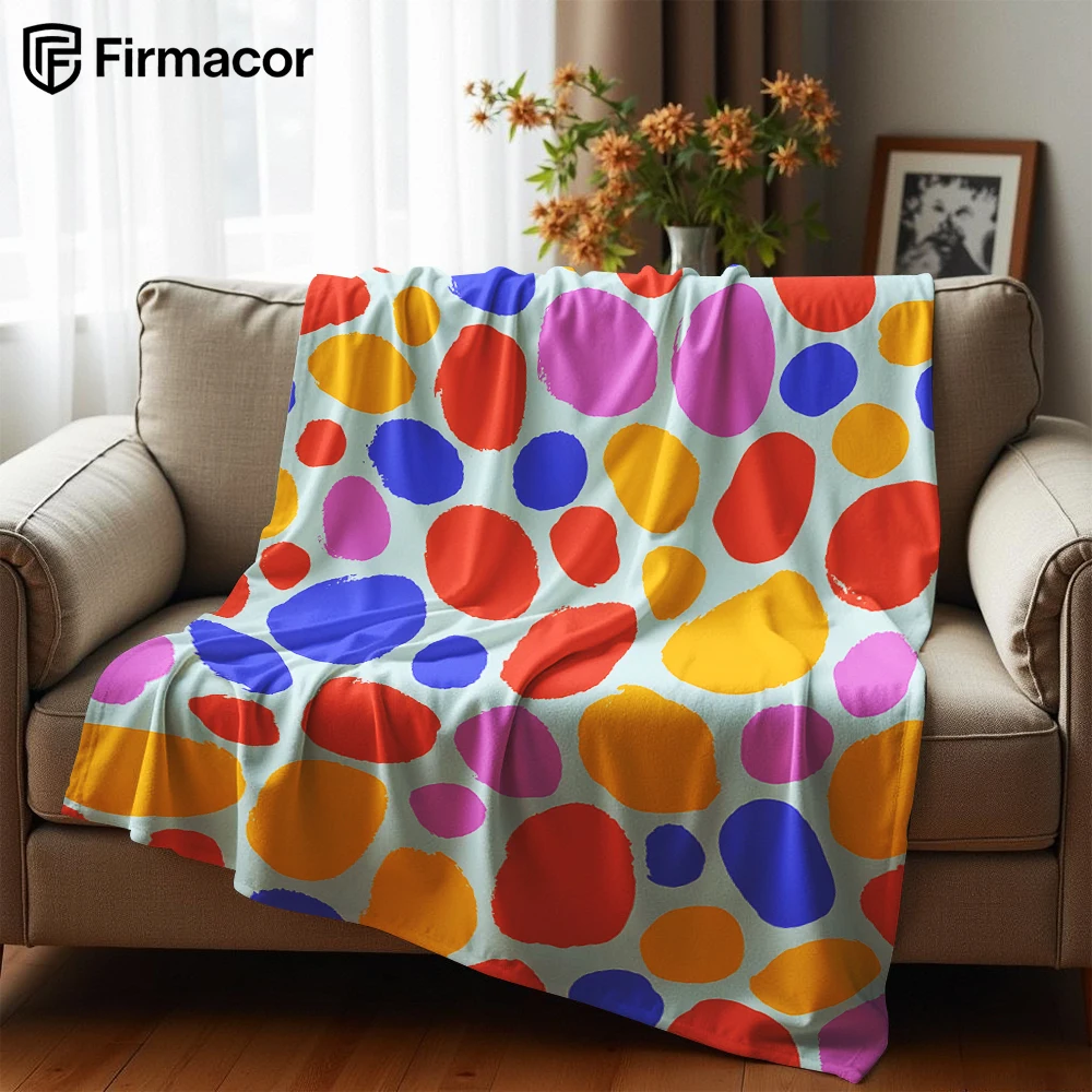 Bright Watercolor Blob Dot Cartoon Anime Print Flannel Blanket Soft Warm Throw for Kids Bedroom Sofa Christmas Office Car