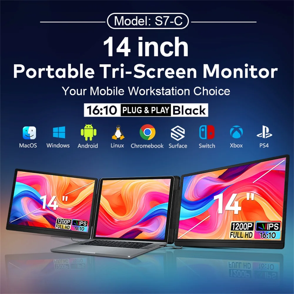 14 inch FHD IPS LCD Dual Portable Gaming Monitor Backlit Dual Triple Screen Extender High Definition for Enhanced Productivity