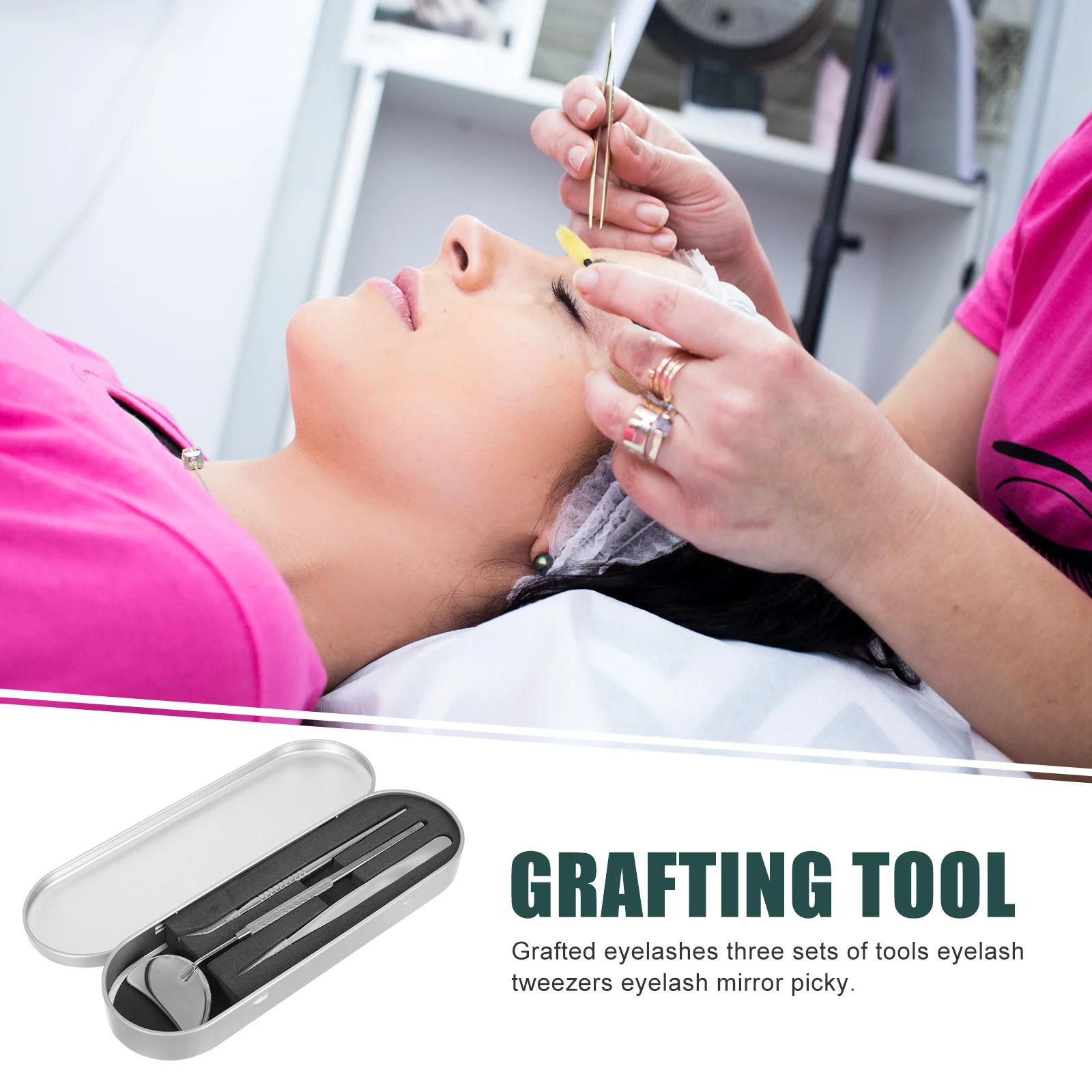 

1 Set Eyelash Tool Kit Stainless Steel Eyelash Extension Tweezers Hd Anti-Fog Mirror Portable Accessory For Women