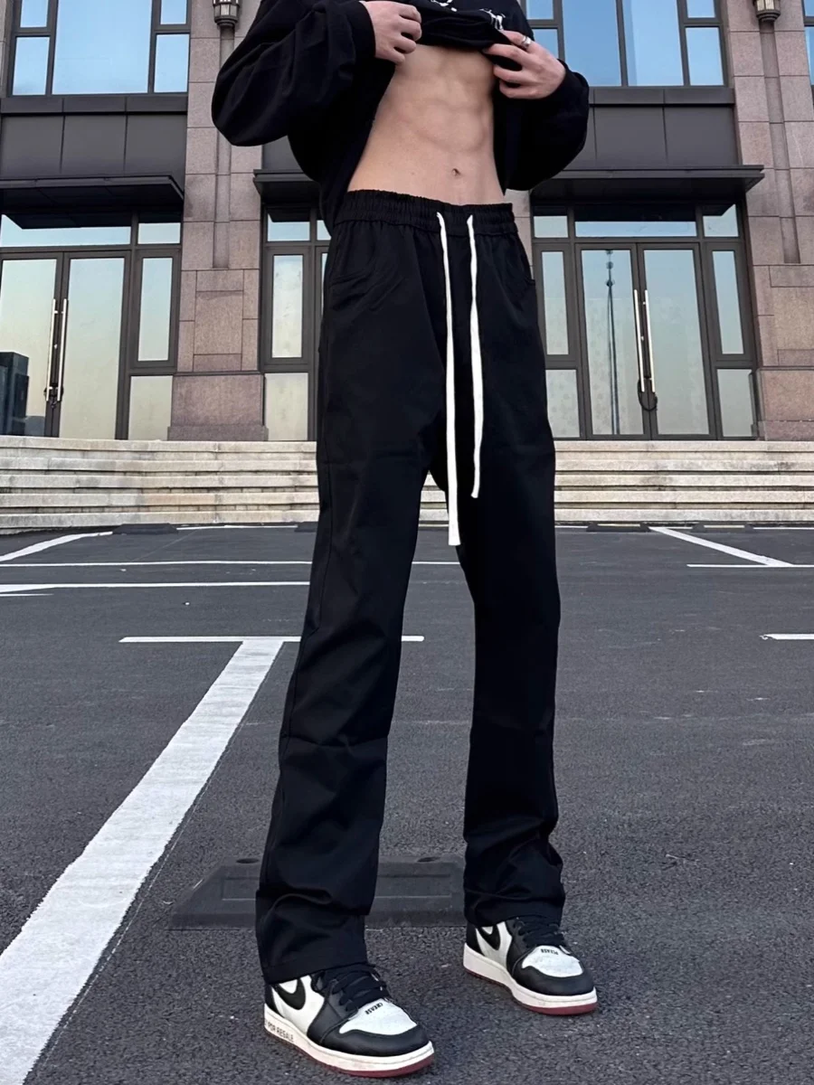 

Прямые повседневные брюки в стиле хип-хоп, прочные однотонные универсальные свободные летние длинные брюки для молодых мужчин
