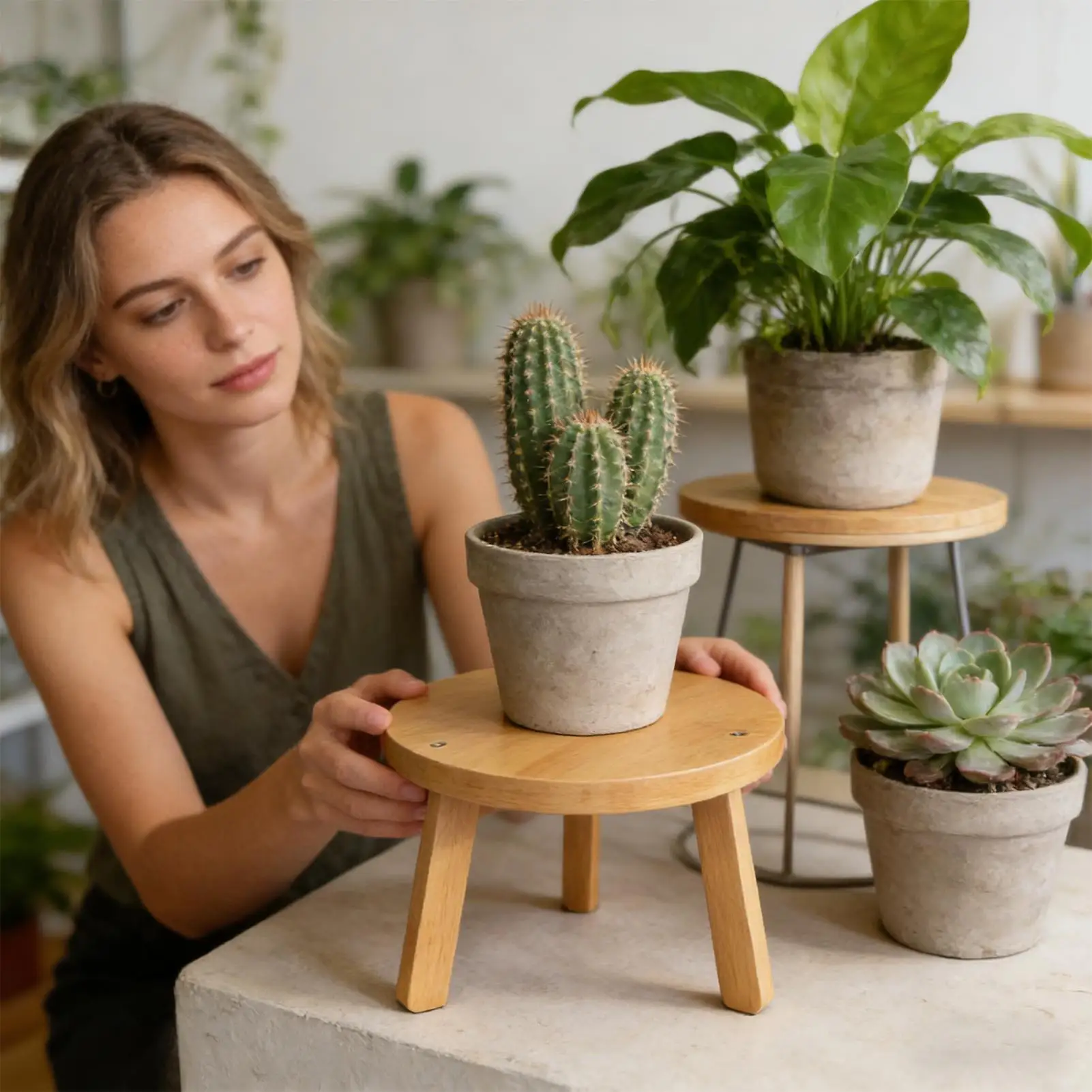 

Деревянная подставка для растений, круглая деревянная подставка-ступенька, деревянный пьедестал для растений для использования в помещении, на подоконнике, в спальне, гостиной, на улице