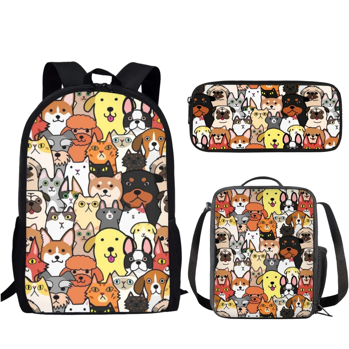 Mochila escolar con estampado de dibujos animados para niños y niñas, bolsa de lápices de gran capacidad con estampado de perro cachorro, 3 piezas