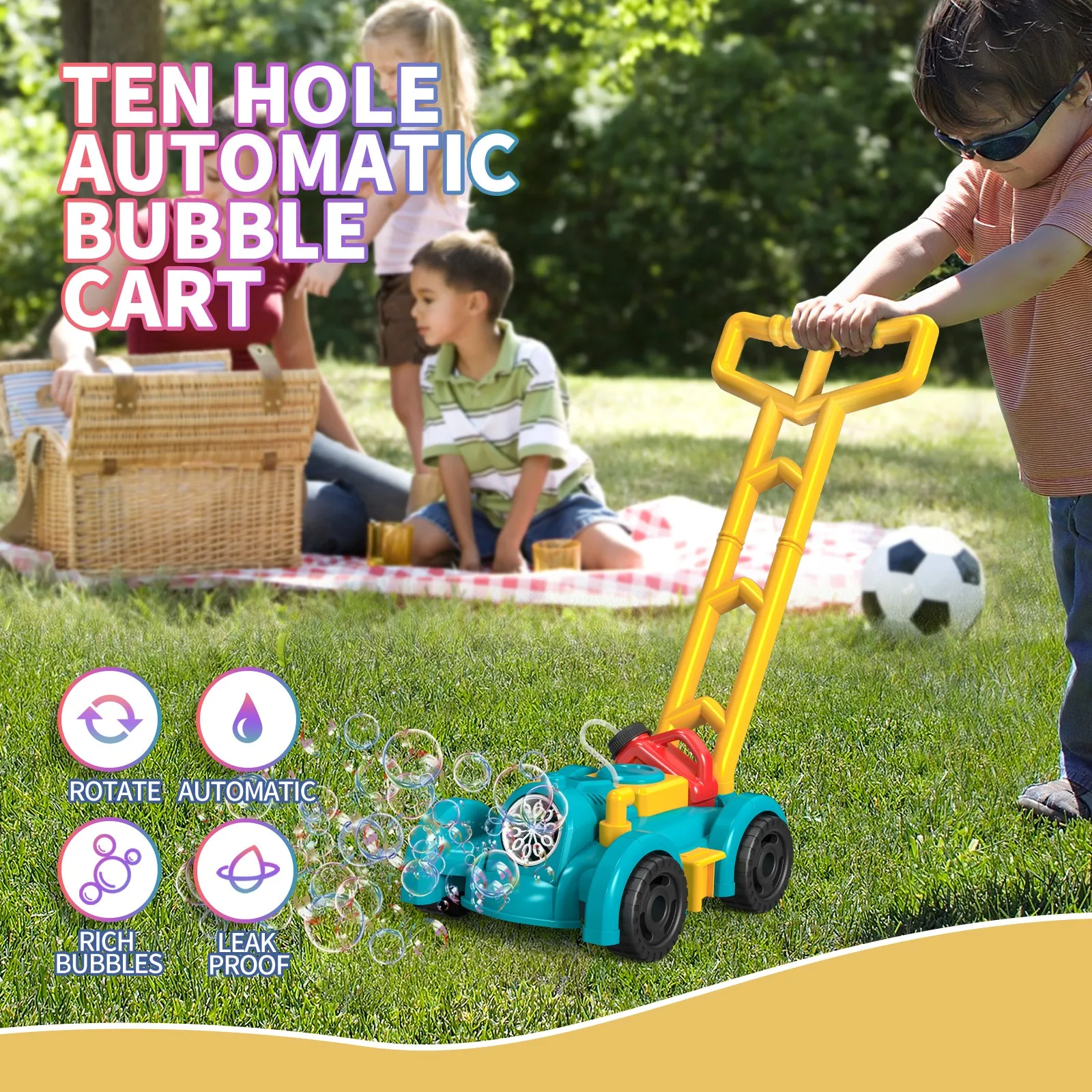 Fully Automatic Trolley Bubble Machine Outdoor Beach Party Lawn Mower Electric Soap Bubble Blower Machine for Kids Birthday Gift