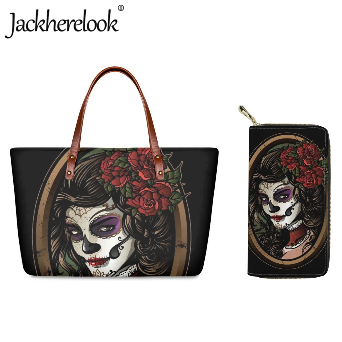 

Jackherelook Girl Tote Bag Day of the Dead Party Shoulder Bag for Women Retro Handbags Wallet Sets Large Capacity Shopping Bag