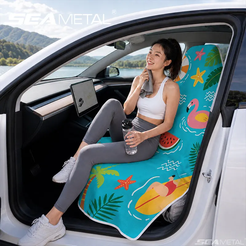 SEAMETAL Universal 2-in-1 Car Seat Cover Protector Washable Beach Towel Soft Quick-Dry Seat Cover with Built-in Press Buttons