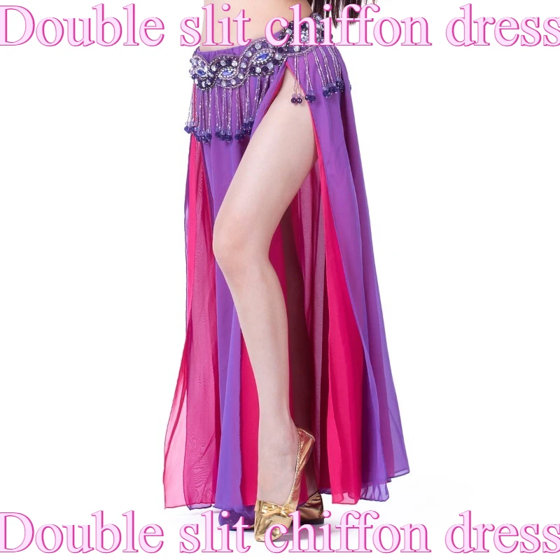 

Double Slit Chiffon Dress Belly Dance Sexy Belly Dance Stage Performance Dress New Oriental Adult Costume Elegant Waist Jewelry