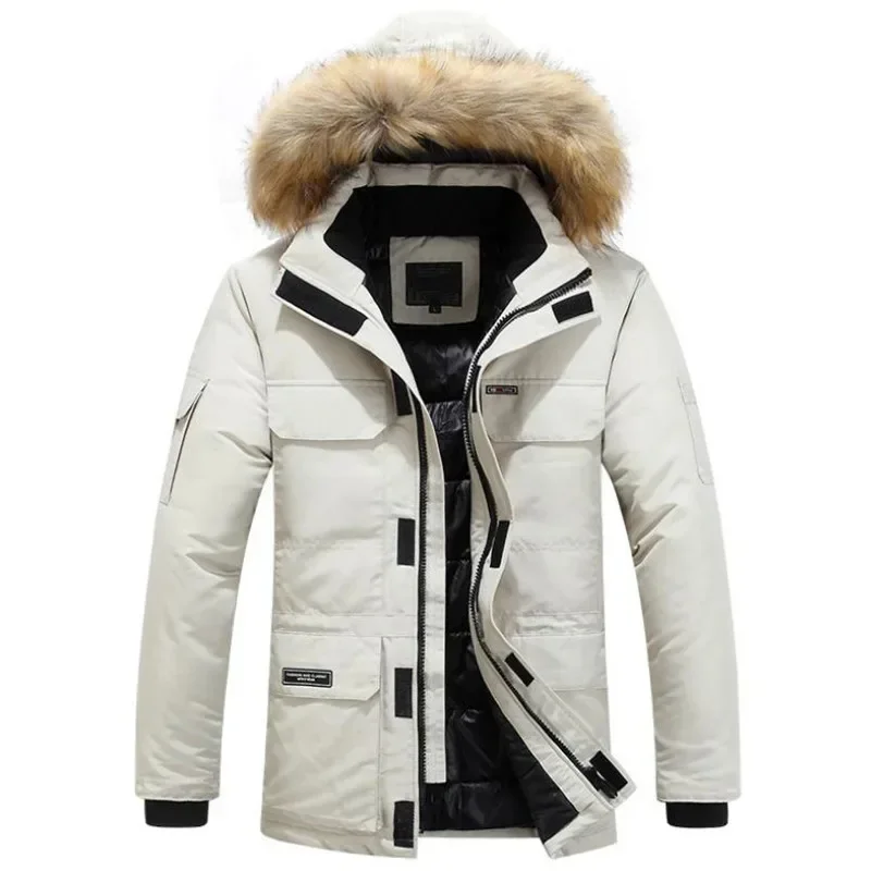 Mens Winter Jacket warm Thick Cotton Multi-pocket Hooded Male casual Fur Trim Coat men's Down jacket coat Plus size M-6XL