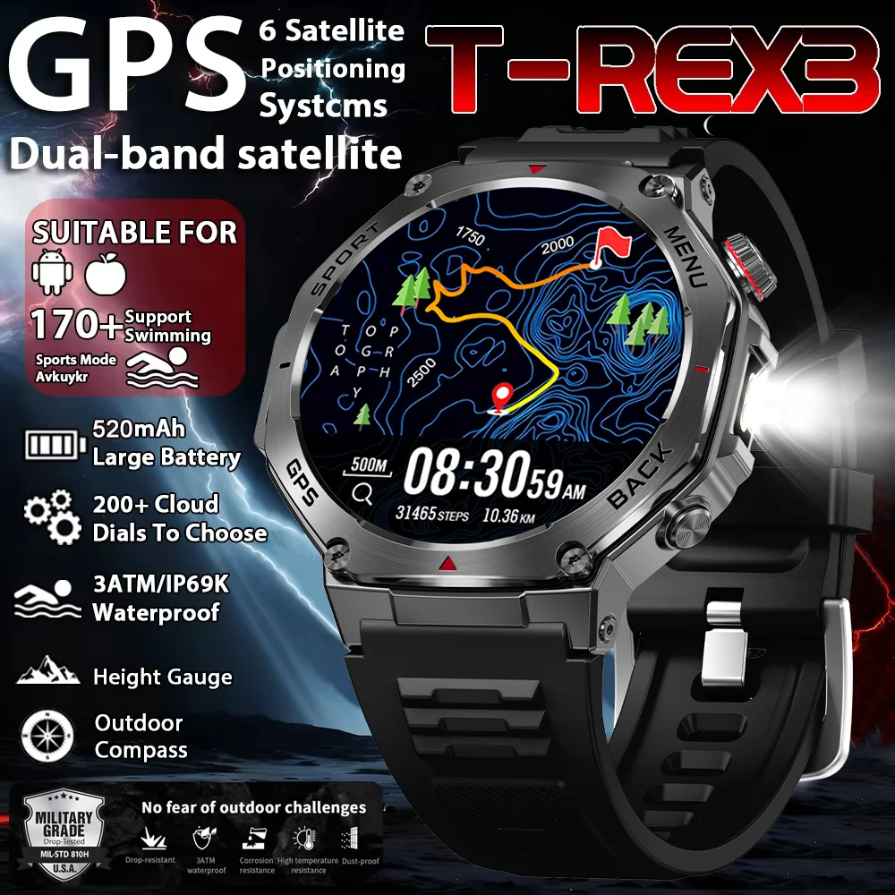 

Новые смарт-часы 2026 года с GPS, AMOLED-дисплеем, фонариком, аккумулятором 520 мАч, водонепроницаемостью 3ATM, фитнес-трекером, функцией звонков по Bluetooth для мужчин и женщин