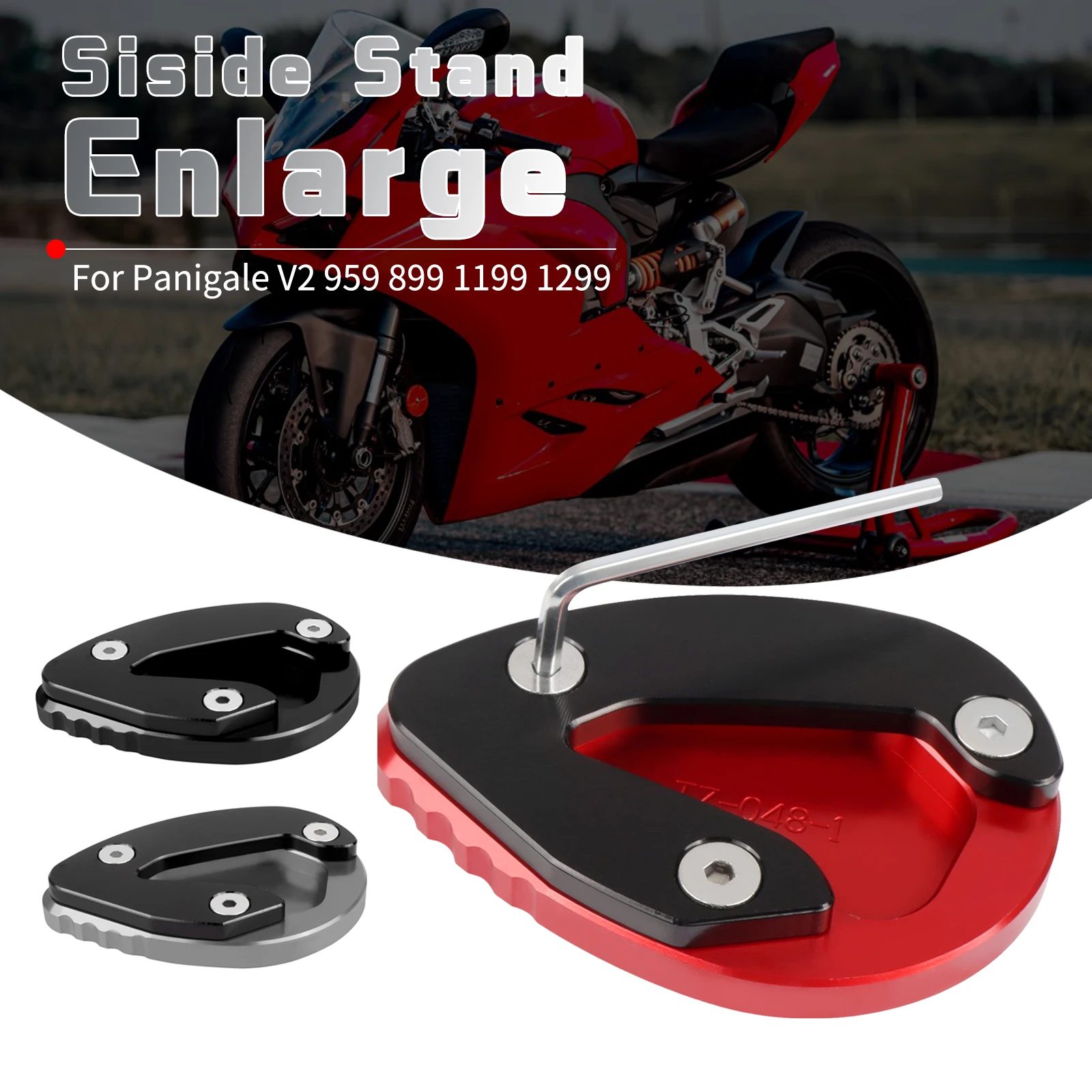 Panigale V2 CNC Kickstand For Ducati Panigale 899 959 1199 R S 1299 R FE/S Foot Side Stand Extension Enlarge Pad Support Plate