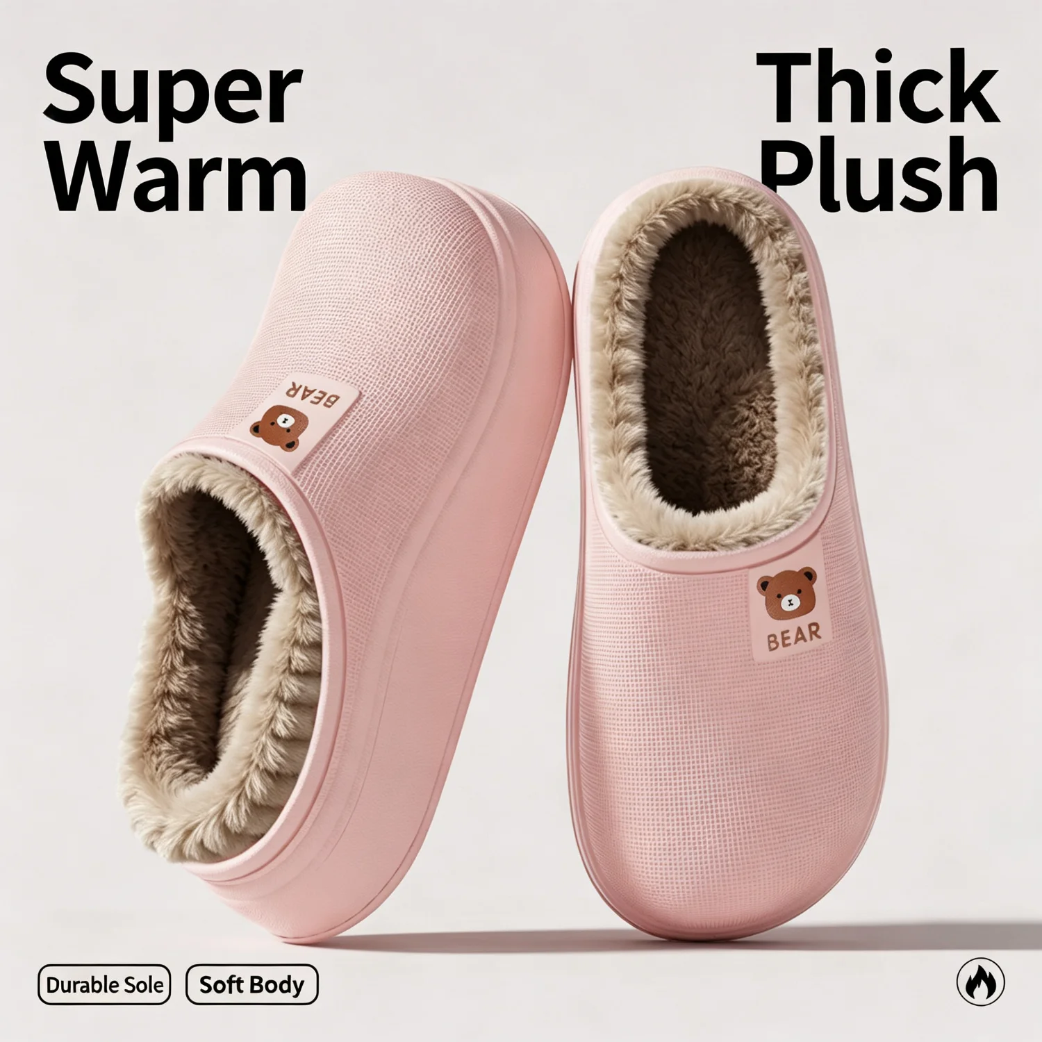 Wasserdichte Winter-Hausschuhe für Damen und Herren, 4 cm dicke Sohle, flauschig warm, für den Innenbereich, rutschfest, mit Fell gefüttert, weiche, gepolsterte Clogs. – Detail 11