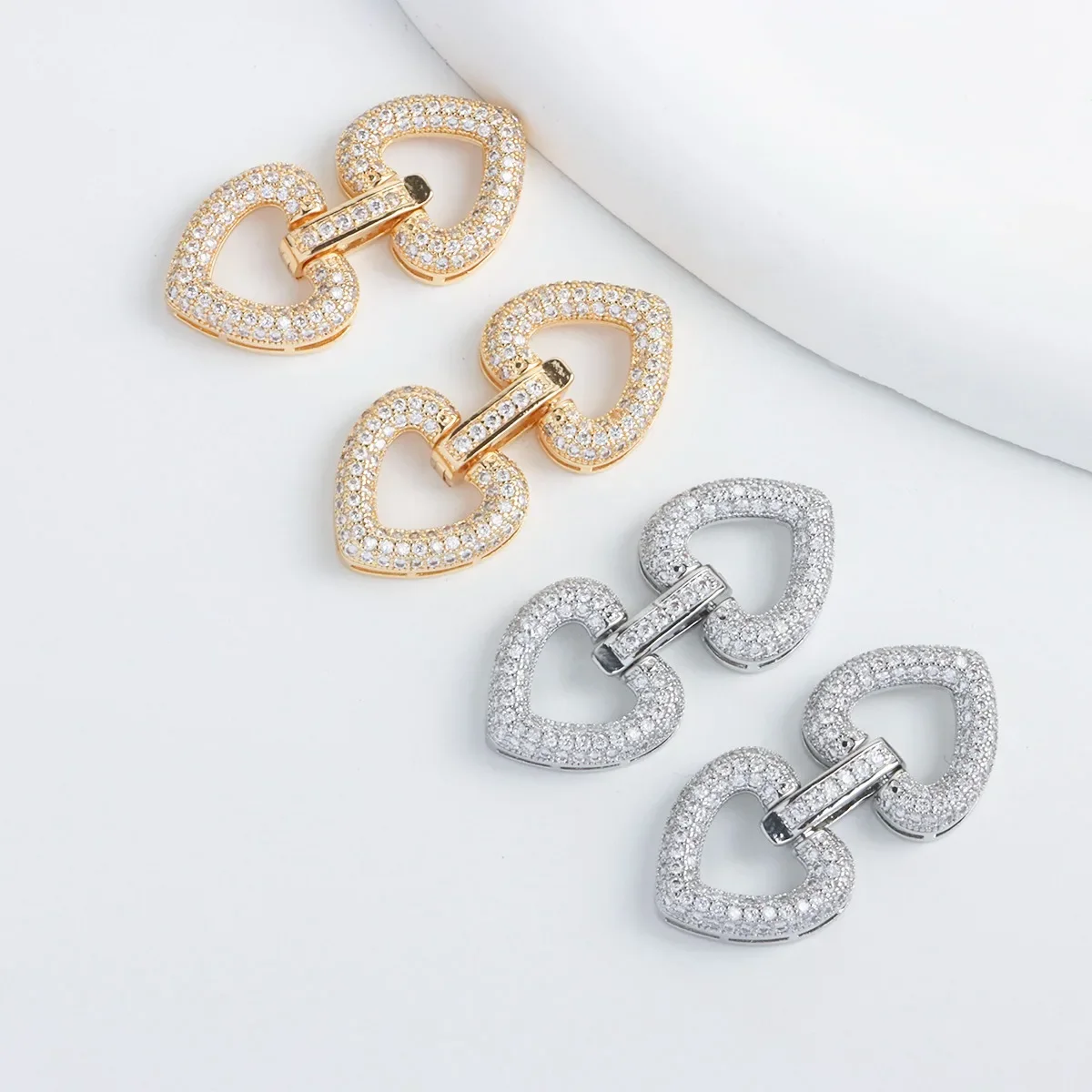 

18K Plated Real Gold Full of Zircon Love Buckle Heavy Industry Necklace Bracelet Connecting Buckle Ending Buckle DIY Accessories