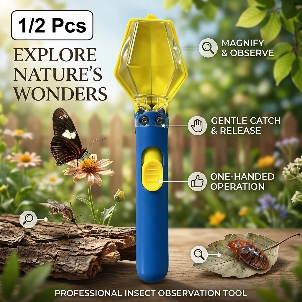 Kit d'outils d'aventure en plein air, loupe pour l'exploration des insectes, attrape-insectes portatif, boîte d'observation des insectes, 1/2 pièces