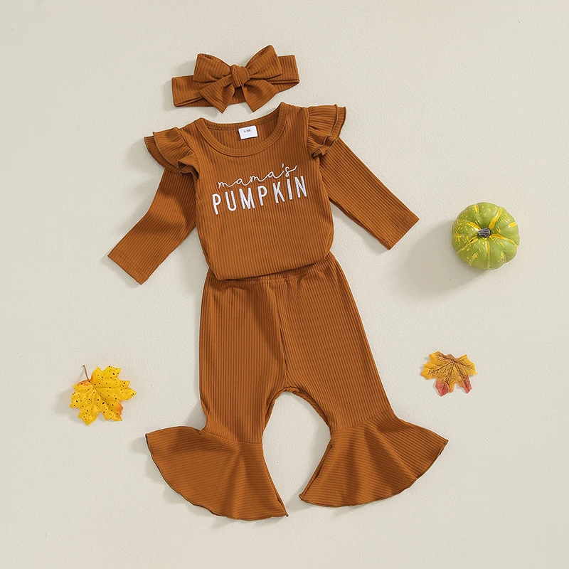 My first Halloween Baby Girl Outfit Long Sleeve Ribbed Romper Newborn Toddler Fall Girl Halloween Clothes 3Pcs