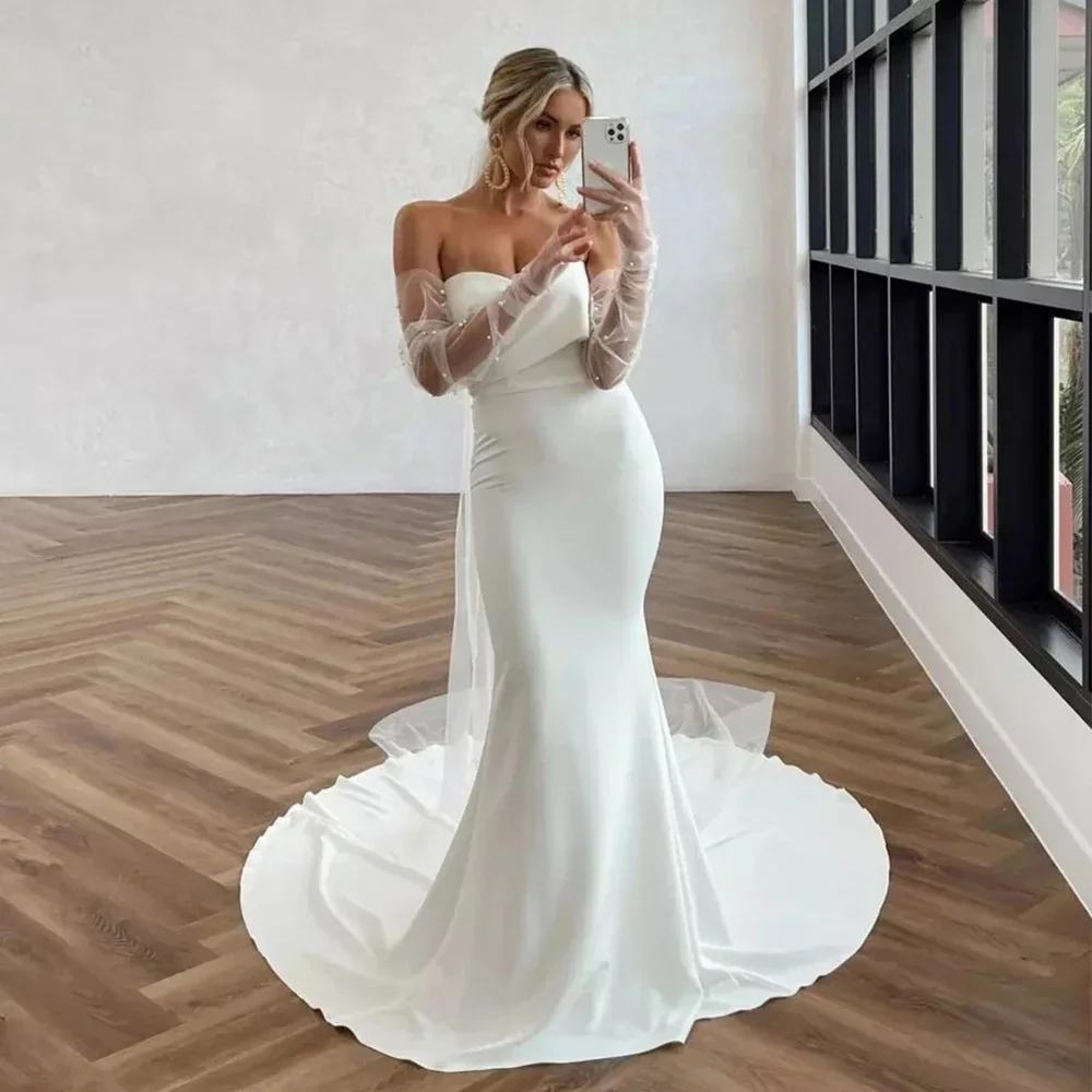 Simple Customize To Measures Elegant Long Wedding Dresses Sweetheart Floor-Length Court Train Brides Dress Tailor-Made Women