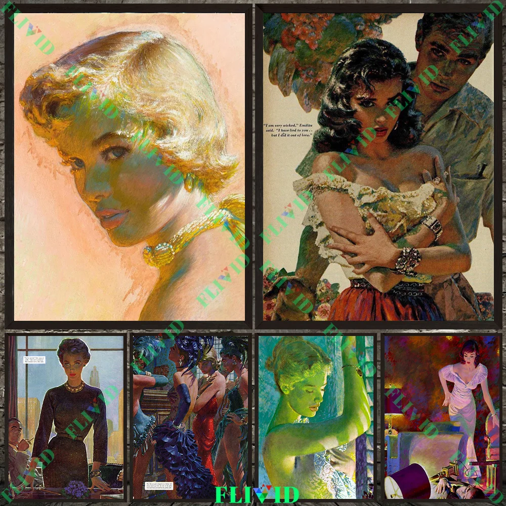 

Retro Pictorial Beauty Wall Art Canvas Painting Movie Couple VintageArt Poster And Print Fashion Picture Home Decor Unframed