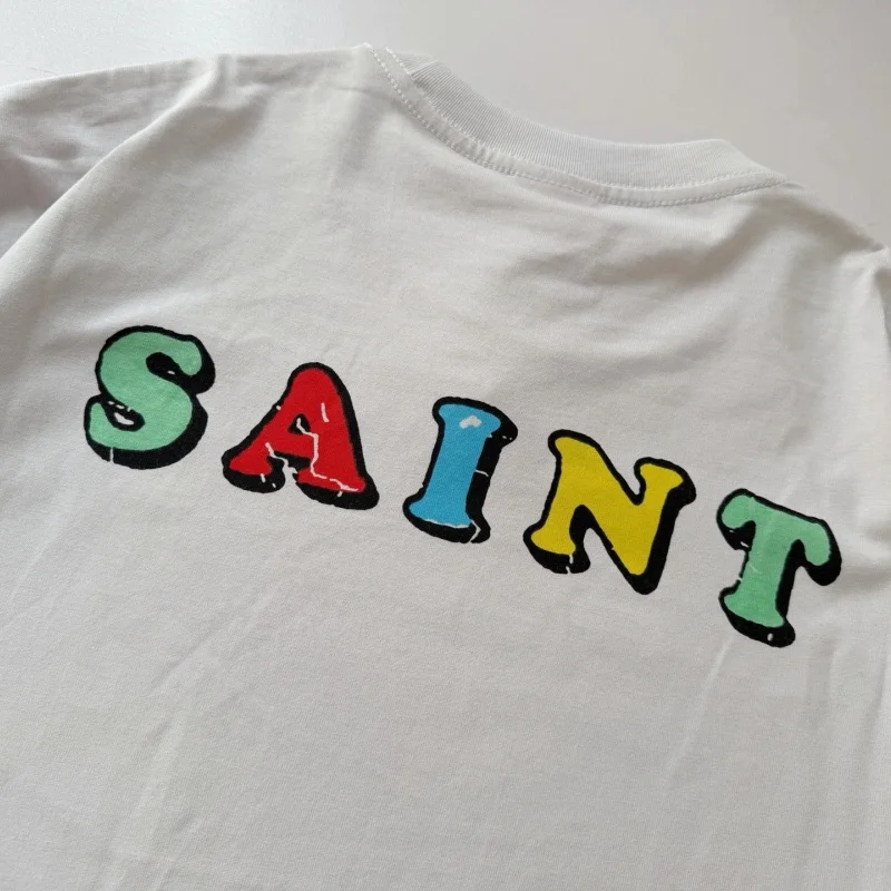 Streetwear SAINT TEE White Crew Neck Printed Oversized Summer Short-Sleeve T-Shirt