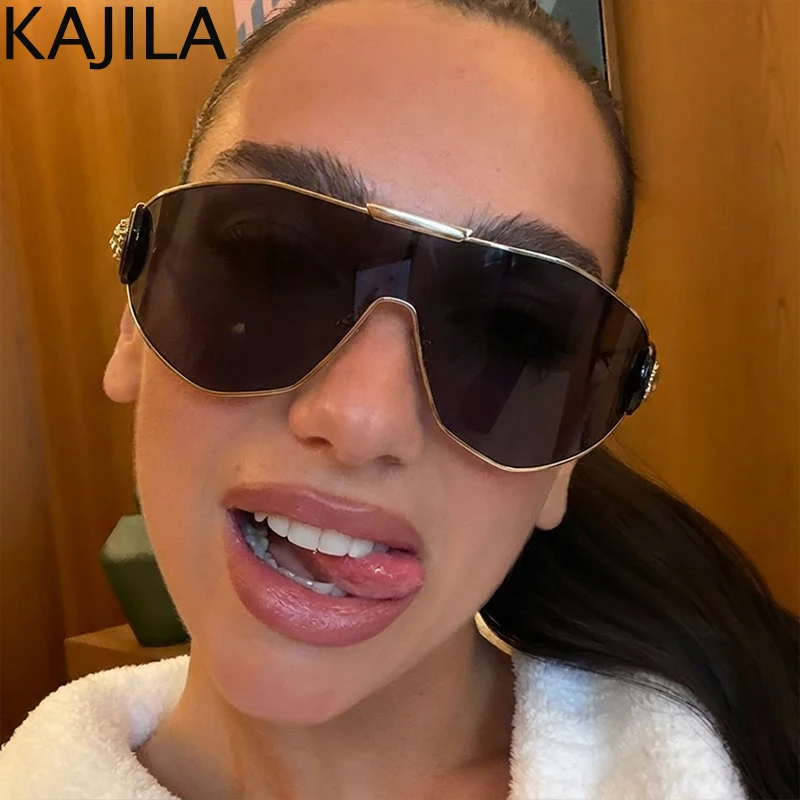 Lunettes de soleil surdimensionnées pour femmes, marque de luxe, Vintage, une pièce, coupe-vent, Punk, bouclier, 2026