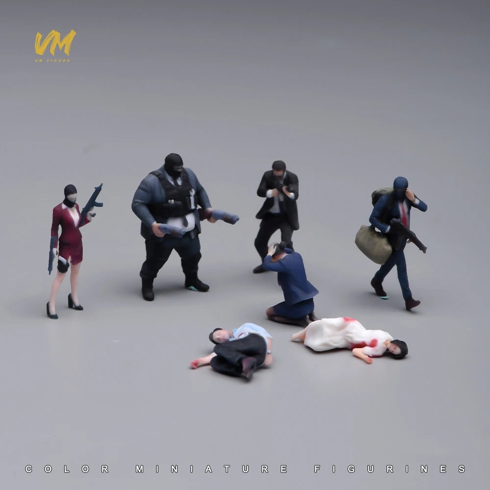Miniature Figure 1/64 1/43 1/24 1/18 Scale Bandit Hostage Gunfight Scene Female Male 3D Print Doll Model Props Creative Matching