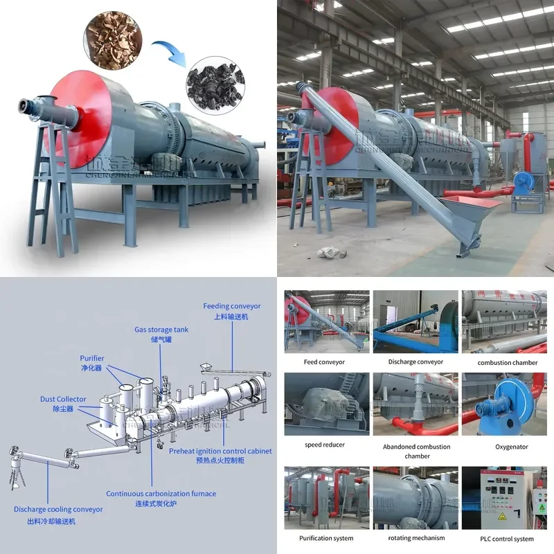 Rdf Carbonization Furnace Continuous Biomass Charcoal Making Production Line Machine for Palm Shell