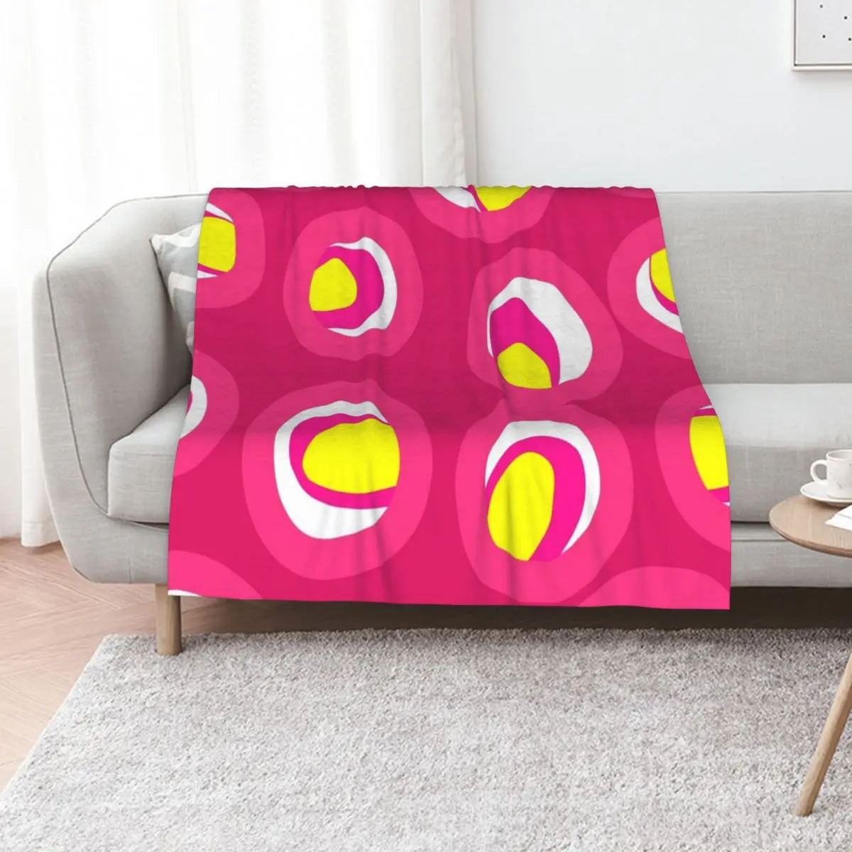 Colorful Mid-Century Modern Geometric Pattern in Neon Pink and Yellow Throw Blanket Luxury Designer Custom Thin Retros Blankets
