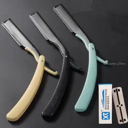 Ensemble de rasoir manuel en acier inoxydable pour barbier, tondeuse de salon, kit de rasoir à bord droit, couteau de rasage pliant avec sphérique gratuit, G0115