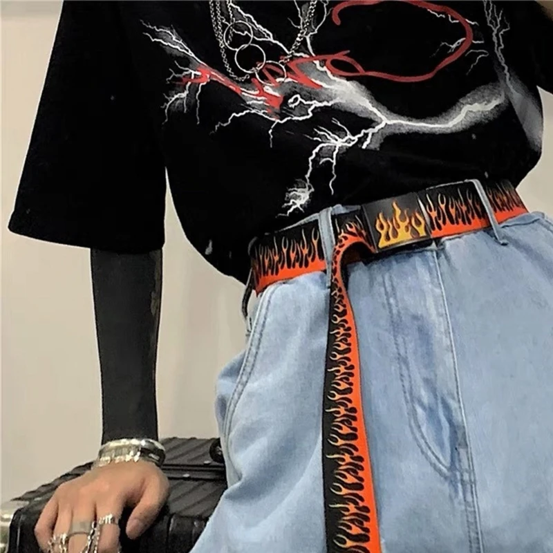 

652f Fashion Teens мужской поясной пояс с пламенем