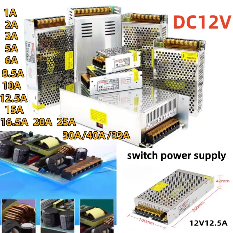 

AC110V/ 220V To DC12V Switching Power Supply 12V Volt 3A 5A 10A 15A 20A 25A 30A 33A 40A Led Lighting Transformer Source Adapter