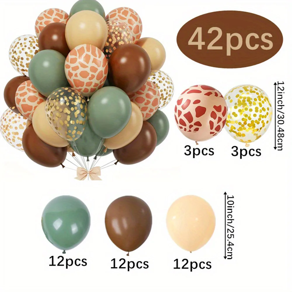 Goldfarbene Konfetti-Luftballons mit Salbeigrün-Giraffe-Aufdruck für Kinder, Wald, Babyparty-Dekoration, Safari-Dschungel-Thema, Geburtstagsparty-Zubehör