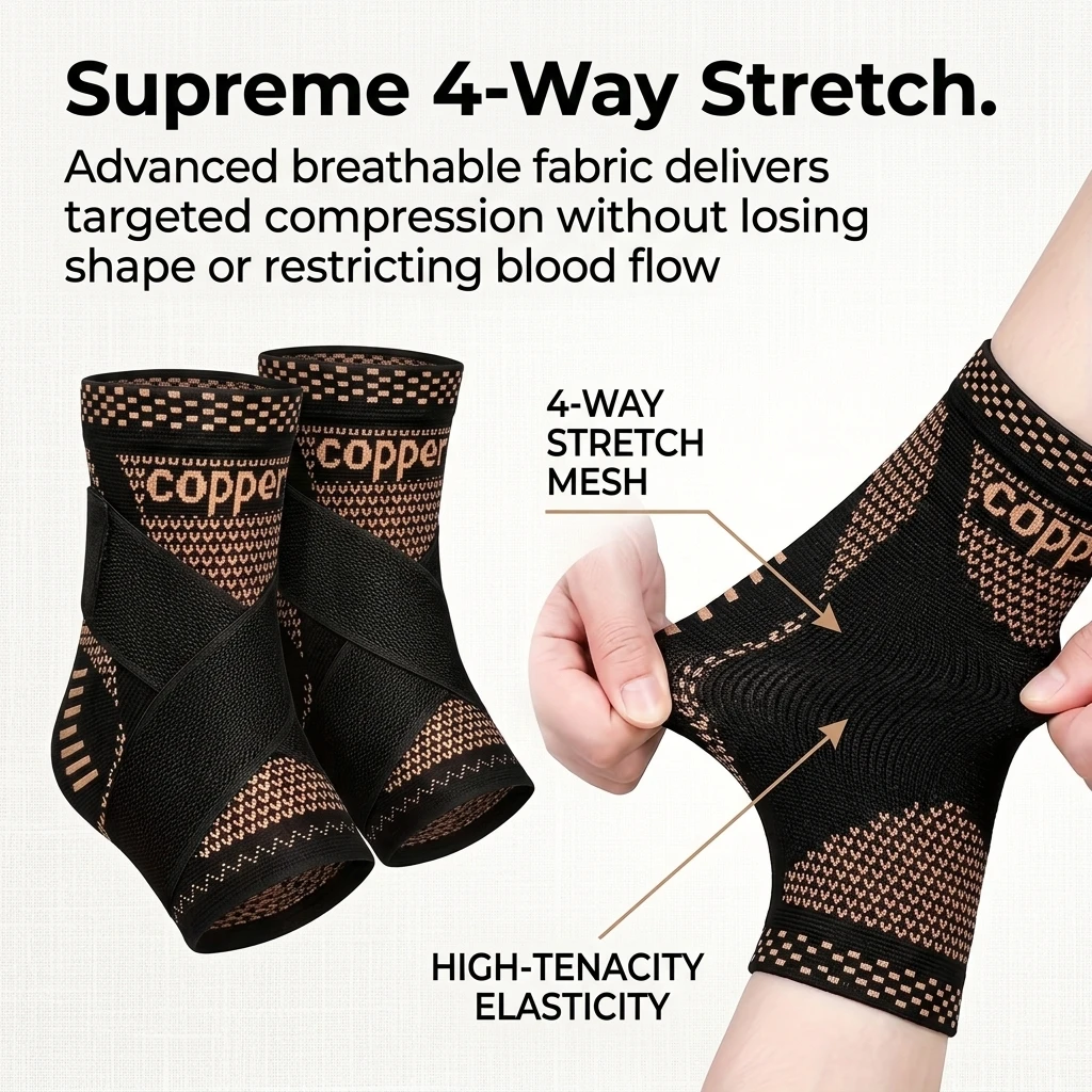 Ankle Brace Support, Adjustable Copper Compression Sleeve for Men & Women, Sports