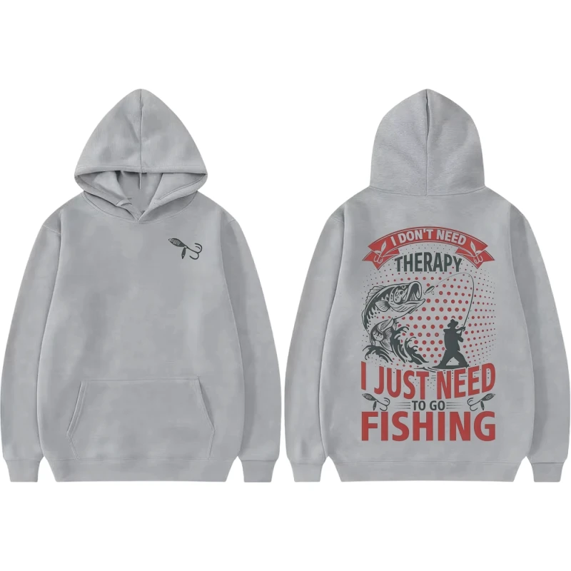 メンズフィッシングフーディー、秋冬フリースプルオーバー、「治療は必要ない、釣りに行くだけ」グラフィックフード付きスウェットシャツ