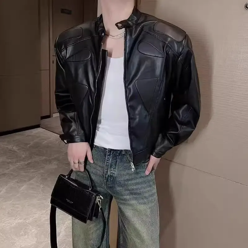 

Loose Men's Biker Leather Jaet Autumn Large Size 250 Pou Faionable Outerwear Youthful ular Color Blo Long Sve