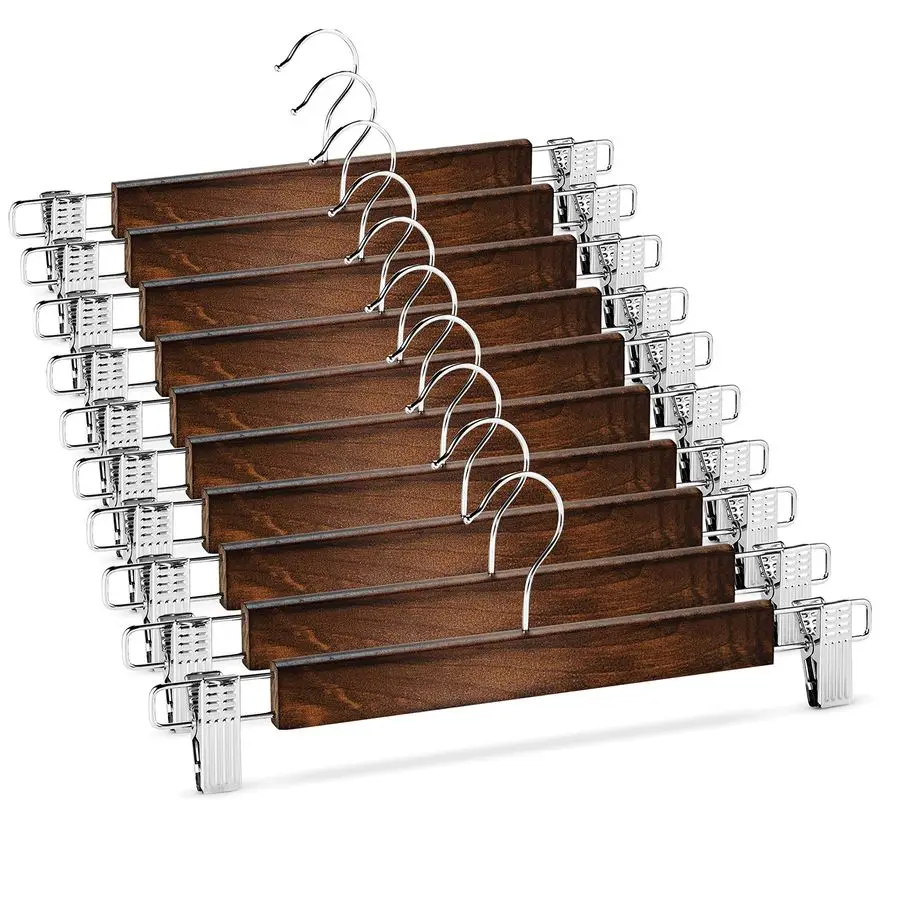 

Деревянные вешалки для брюк с металлическими зажимами, гладкая отделка, из массива дерева, для джинсов и юбок, с поворотным на 360° крючком-зажимом, размер S