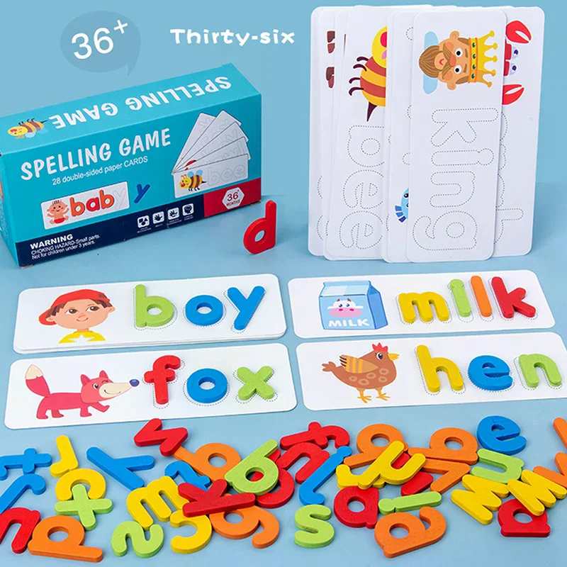 Kids Wooden Puzzle Cartoon Animal See & Spell Learning Toys Alphabet Sight Words & Matching Letter Games Gift For Kids Toy