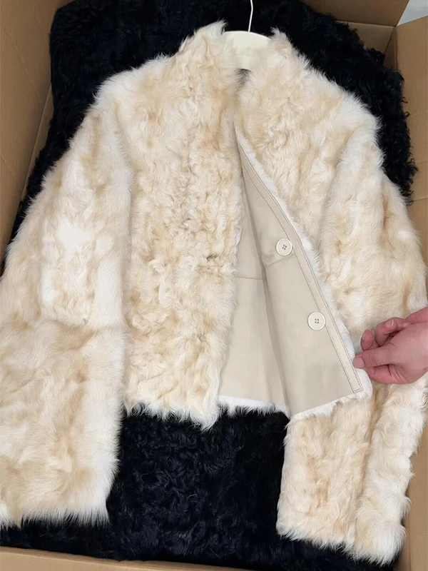 

Женская куртка Ele ort Thi Lamb Fur Jaet из кожи и меха с V-образным вырезом, легкая, роскошная, из полиэфирного волокна