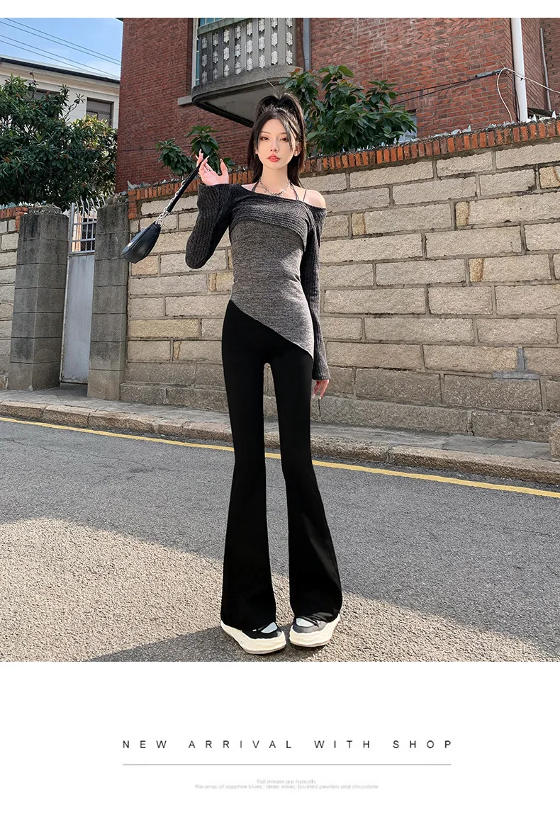 2024New Bell Bottoms with Fitted Shark Pants High Waist Slim Horseshoe Wide Leg Pants Leggings Long Women Y2k Pants Korean Style