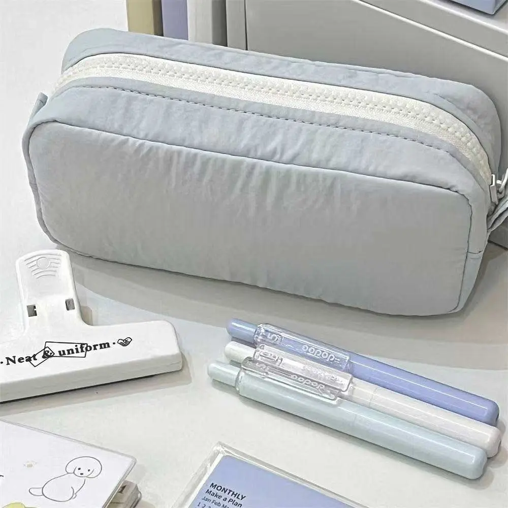 New High Quality Solid Color Pen Bag Zipper Design Large Capacity Pencil Case Portable Stationery Bag Back To School